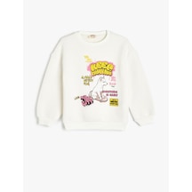 Koton Köpek Baskılı Bisiklet Yaka Uzun Kollu Sweatshirt Ekru 5wkg10643ak Ekru