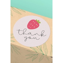 Çilekli Thank You Teşekkür Sticker 3x3cm St2233 Çok Renkli