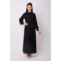 Violevin Er-cool Kadın Kolu Pileli Şifon Elbise 6838-26-siyah