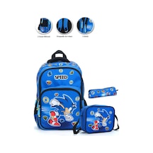 Speed Sonic Okul Çantası + Beslenme + Kalemlik Super Sonic Çanta İlkokul Çantası Sırt Çanta