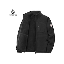 Erkek Sonbahar Kış Polar Sıcak Ceket-siyah Siyah