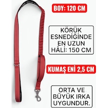 Köpek Gezdirme Tasması, Kırmızı, Körüklü Esnek Anti Şok, Reflektörlü, 120 Cm, Orta Ve Büyük Irka Uygun
