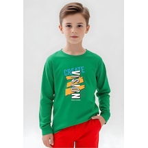 Panios Kids Create Vision Baskılı Erkek Çocuk Yuvarlak Yaka Yeşil Sweatshirt Yeşil