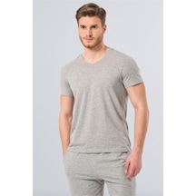 Cacharel 1332 V Yaka Kısa Kollu Erkek T-shirt - Gri Melanj Gri Melanj