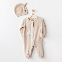 Andywawa Andy Wawa Erkek Bebek Tulum Takım Romper Hat Set Velvet Happy Everyday Ac25064-bej Bej