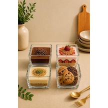 4 Adet Viana Çok Amaçlı Kare Magnolia Cup Tatlı Çerez Dondurma Kasesi 8x8 Cm