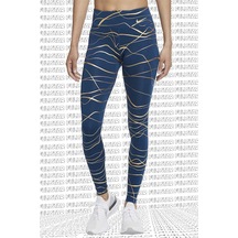 Nike İcon Clash Fast Running Leggings 3 Cepli Toparlayıcı Desenli Parlak Tayt Mavi