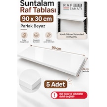 5 Li Set - 90x30 Cm Suntalam Mağaza Rafı Beyaz Geniş Ahşap Raf Tablası Konik Dikme Uyumlu