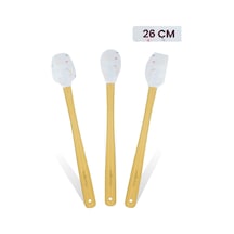 Valletta Indigo 3'lü Beyaz Renkli Noktalı Bambu Silikon Spatula Seti Uzun 26 Cm Vlt1518 Çok Renkli
