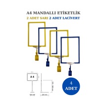 4adet Sarılacivert A4 Mandallı Sepet Etiketi Çerçeveli Etiketlik Sarı Lacivert