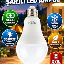30w Şarjlı Led Ampul E27 Soğuk Beyaz Enerji Tasarruflu Aydınlatma