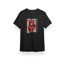 Neon Genesis Evangelion Asuka Poster Siyah Kısa Kol Erkek Tshirt 001