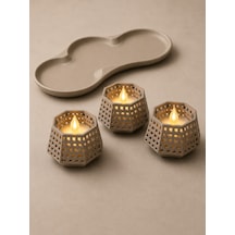 Bezos 3d Baskı Dekoratif Mumluk Seti - Desenli Tealight Ve Masaüstü Aydınlatma Objesi-bej Dmc