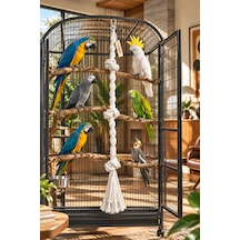 Vixpet Büyük Irk Papağan Tırmanma Halatı Uzunluk 90 Cm - Çap 30 Mm %100 Doğal Pamuk Halat Kafes Oyuncağı Stres Halat Macaw Kakadu Jako Amazon Eklektus Kayık Sultan