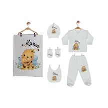 Pia Baby 2015 İsme Özel Arılı Bebek Battaniye Zıbın Set Krem