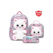 Happy Peluş Ayıcıklı Kız Çocuk İlkokul Okul Çanta Seti 3 Parça-sırt Çantası,beslenme Çantası Ve Kalemlik Çok Renkli
