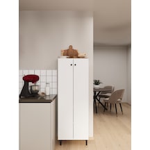 Ligno Mobilya Modern Çok Amaçlı Kiler Erzak Dolabı - 5 Raflı Geniş Mutfak & Banyo Düzenleyici, Robot Süpürge Uyumlu 147x50x30 Cm Beyaz