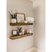 Dekoratif Doğal Ahşap 2 Li 75 X 15 X 4 Cm Gizli Aparatlı Raf Kahverengi