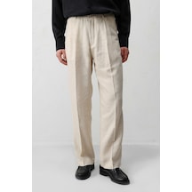 Antioch Keten Karışımlı Erkek Baggy Pantolon Ekru