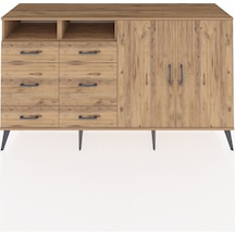 Kronos Konsol 4 Raflı 6 Çekmeceli 2 Kapaklı 176x59x99 Çam-çam Atlas Çam - Atlas Çam