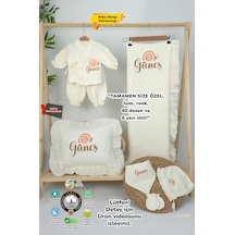 Gros Shop Müslin Yeni Doğan 4katlı Organik %100pamuk Kişiye Özgü Nakışlı Hastane Çıkış Seti Gökkuşağı Model-3 Ekru