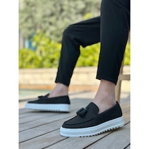 Boa - Ba0154 Bağcıksız Yüksek Taban Keten Siyah Renk Püsküllü E 001