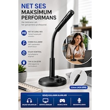 Masaüstü Pc Mikrofonu 3.5 Mm Jack Esnek Boyunlu Açma Kapama Tuşlu Oyun Yayın Ve Ders Mikrofonu Siyah Tak-çalıştır