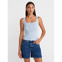 Dilvin 21069 Düğmeli Kare Yaka Top-açık Mavi Açık Mavi