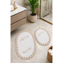 Altın 2li Fransız Dantelli Lüks Banyo Paspası Kaymaz Çeyizlik Oval Banyo Paspas Seti Lauris