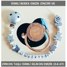 Sahi Aksesuar İsimli Emzik Zinciri Ve İsimli Silikon Emzik 0-6 Ay Bezyı539 Mavi