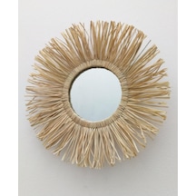 Dekoratif Aynalı Rafya Duvar Süsü Dekor