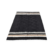 Kilim Antik El Dokuma Yün Çizgili Çift Kişilik Tiftik Siirt Battaniyesi 0040 - Yeni - Siyah