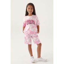 U.S. Polo Assn. Lisanslı Batik Mor Kız Çocuk Bermuda Takım 5274-43067 Krem - Mor