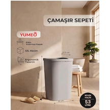 Yumeo Slim 53 Litre Kapaklı Çamaşır Sepeti Dar Alanlara Uygun Plastik Kirli Sepeti Gri Antrasit - Gri
