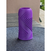 3d Baskı Vector Vazo - Geometrik Çizgili Dekoratif Vazo-mor