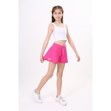 Toontoy Kız Çocuk Beli Lastikli Basic Fitilli Şort - Paça Detaylı Pembe