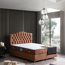 Setaymobilya Baza, Zümrüt Açık Kahve Çift Kişilik Baza +Başlık+Orthosoft Yatak