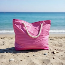 Plaj Çantası Pembe 45 CM + Makyaj Çantası Pembe