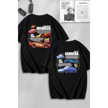 Unisex Cars Şimşek Mcqueen Ve Sally Sırt Baskılı Sevgili Çift Kombini Tasarım Oversize T-shirt 2li Siyah Mck0545 Siyah