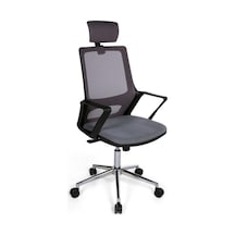 Ofisbazaar Lizz Gri Fileli Yönetici Koltuğu Ergonomik Başlıklı Ofis Koltuğu Gri Gri