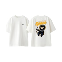Thewert I Need My Space Cat Tasarım Sırt Baskılı Pamuk Beyaz Oversize T-shirt