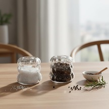 Deconox 2'li Şeffaf Cam Tuzluk Ve Biberlik Seti - Bubble Küre Desenli Alttan Dolumlu Minimalist Baharatlık 5 Cm Çok Renkli