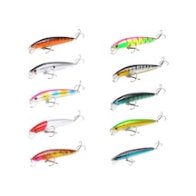10 Adet 10cm 9gr Minnow Sahte Olta Yem Seti Rapala 1m Derinlik 10 Farklı Renk Karbon Çelik İğne