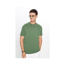 Tudors Unisex Relax Fit Rahat Kesim %100 Pamuk Yumuşak Dokulu Hafif Kalın Yeşil Bisiklet Yaka Tişört-34939 Yeşil