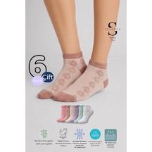 Socketta Kadın Bambu Dikişsiz Jakarlı 6'lı Karışık Renk Patik Çorap Premium 6 Farklı Renk -1
