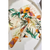 Cardion Lunira Silk Twil İpek Eşarp Flora Somon