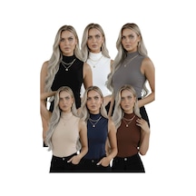 Hashtag Kadın Balıkçı Yaka Sıfır Kol Body 6'lı Set Viskon Kumaş Beyaz