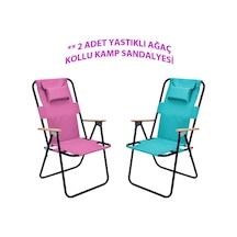 Exent 2' Li Yastıklı Yüksek Sırtlı Katlanır Büyük Boy Kamp Piknik Sandalyesi, Ağaç Kollu-pembe Ve Turkuaz