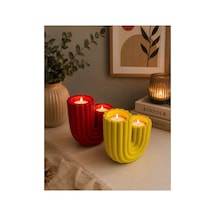Modern Evler İçin Kaktüs Figürlü 2'li Mumluk Sarı/kırmızı Sarı