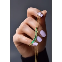 Papatya Silver 925 Ayar Gümüş Toplu Parlayan Rüya Serisi Tasarım Ebruli Cam Boyalı Zülfikar Kılıcı Kolye